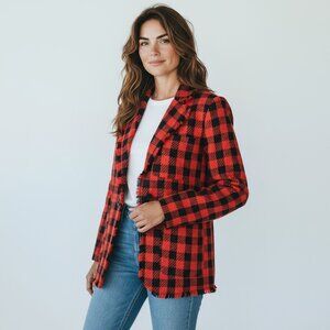 Stradivarius Red & Black Buffalo Plaid Blazer Jacket – Size M